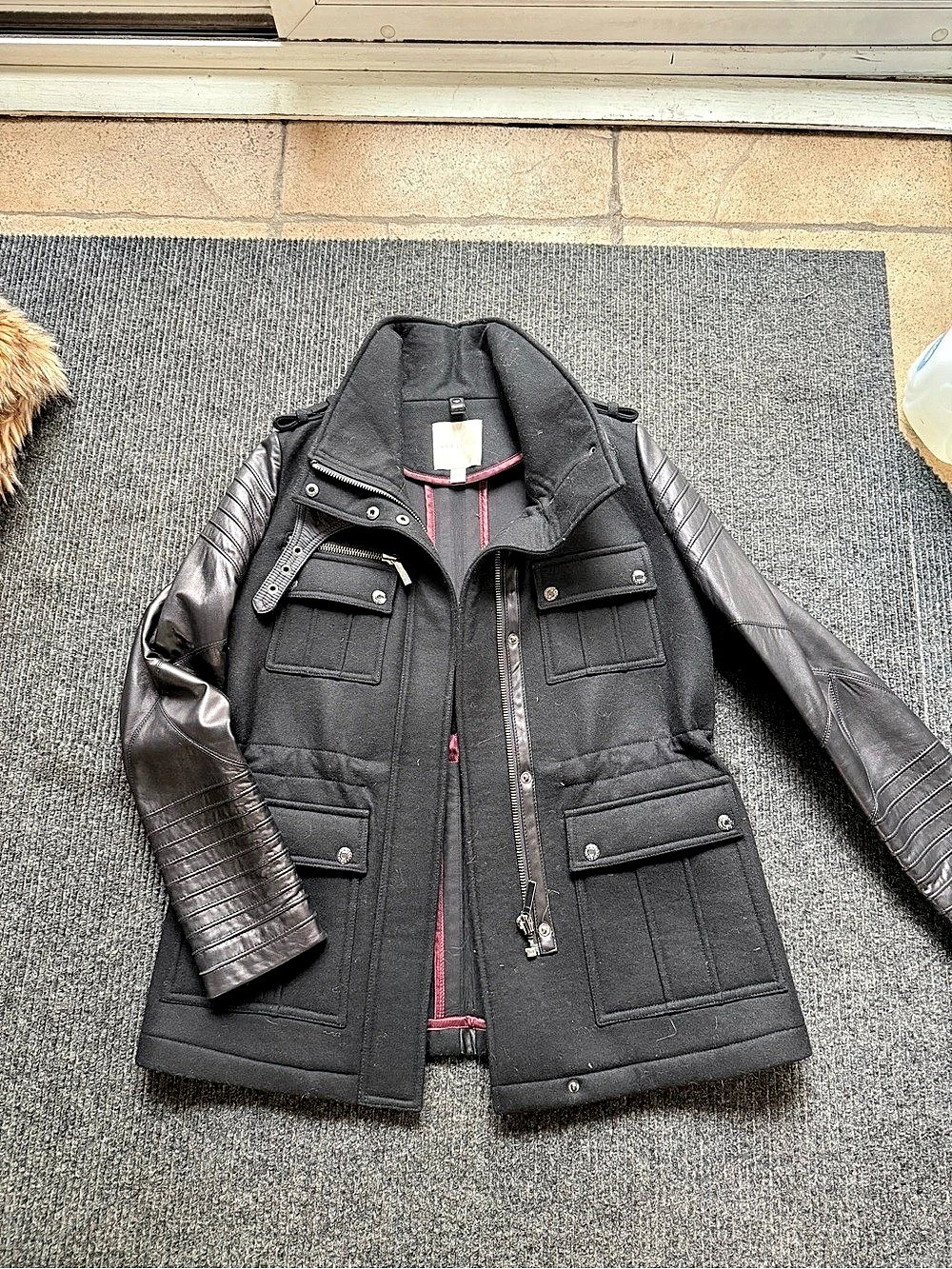 Guess Black & Brown Fur-Trim Moto Jacket
